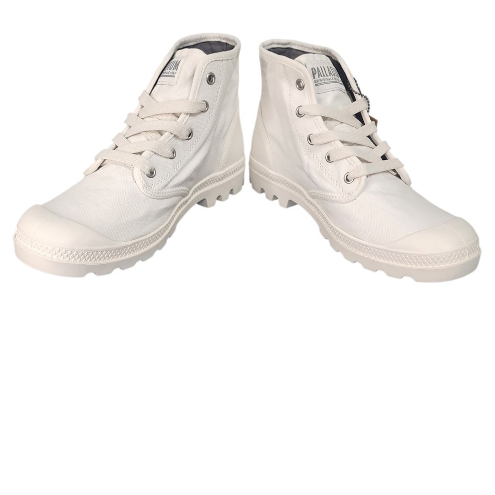Palladium Women's White Canvas High Top Lace Up Boots Sz 9